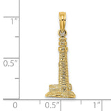 14k Yellow Gold Lighthouse Pendant with Brick Detail, Nautical Tower Design Charm