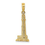 14k Yellow Gold Lighthouse Pendant with Brick Detail, Nautical Tower Design Charm