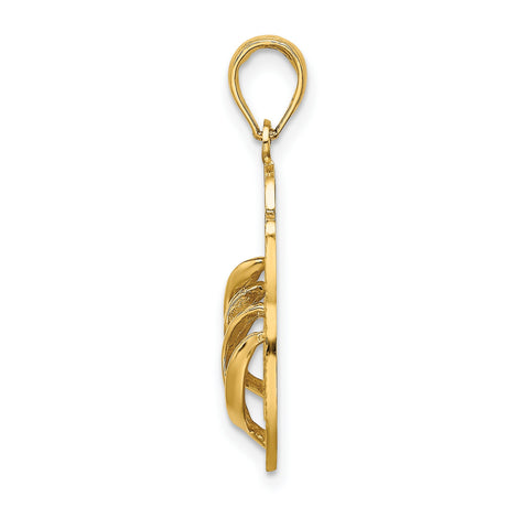 14k Yellow Gold Flip-Flop Pendant Charm with Textured Sandal Design, Beach Vacation Style