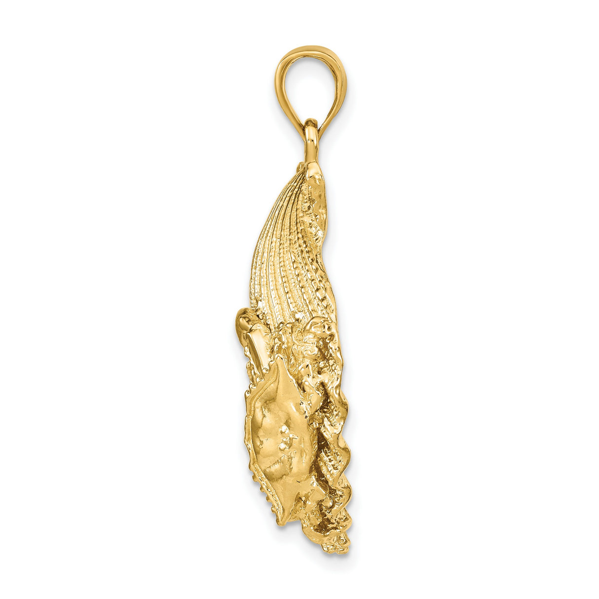 14k Yellow Gold Anchor and Shell Pendant with Rope Detail, Nautical Scallop Design