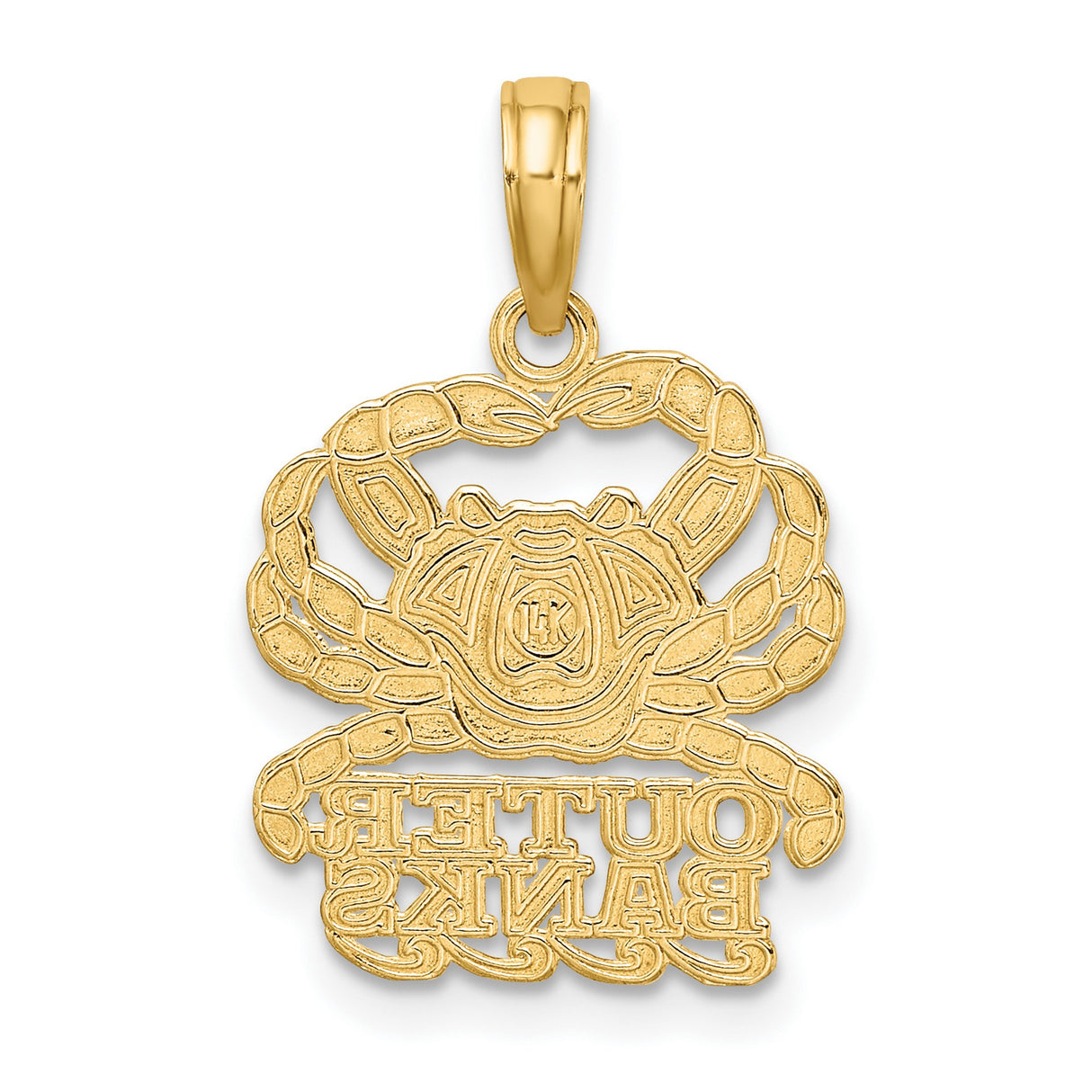 14k Yellow Gold Crab Pendant with Outer Banks Text, Nautical Coastal Charm