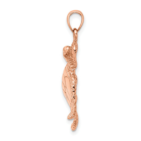 14k Rose Gold Sea Turtle Pendant with Textured Shell, Ocean Animal Charm