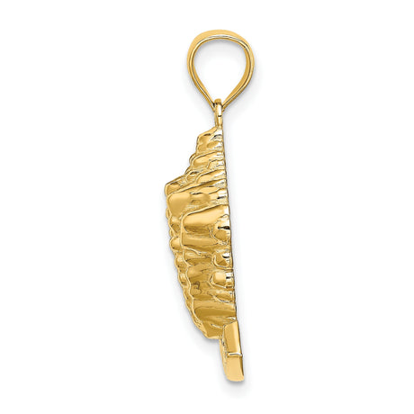 14k Yellow Gold Conch Shell Pendant with Bahamas Word, Nautical Beach Charm