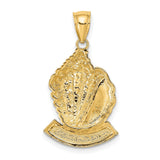 14k Yellow Gold Conch Shell Pendant with Bahamas Word, Nautical Beach Charm