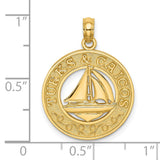 14k Yellow Gold Sailboat Pendant with Turks and Caicos Engraving, Nautical Travel Charm