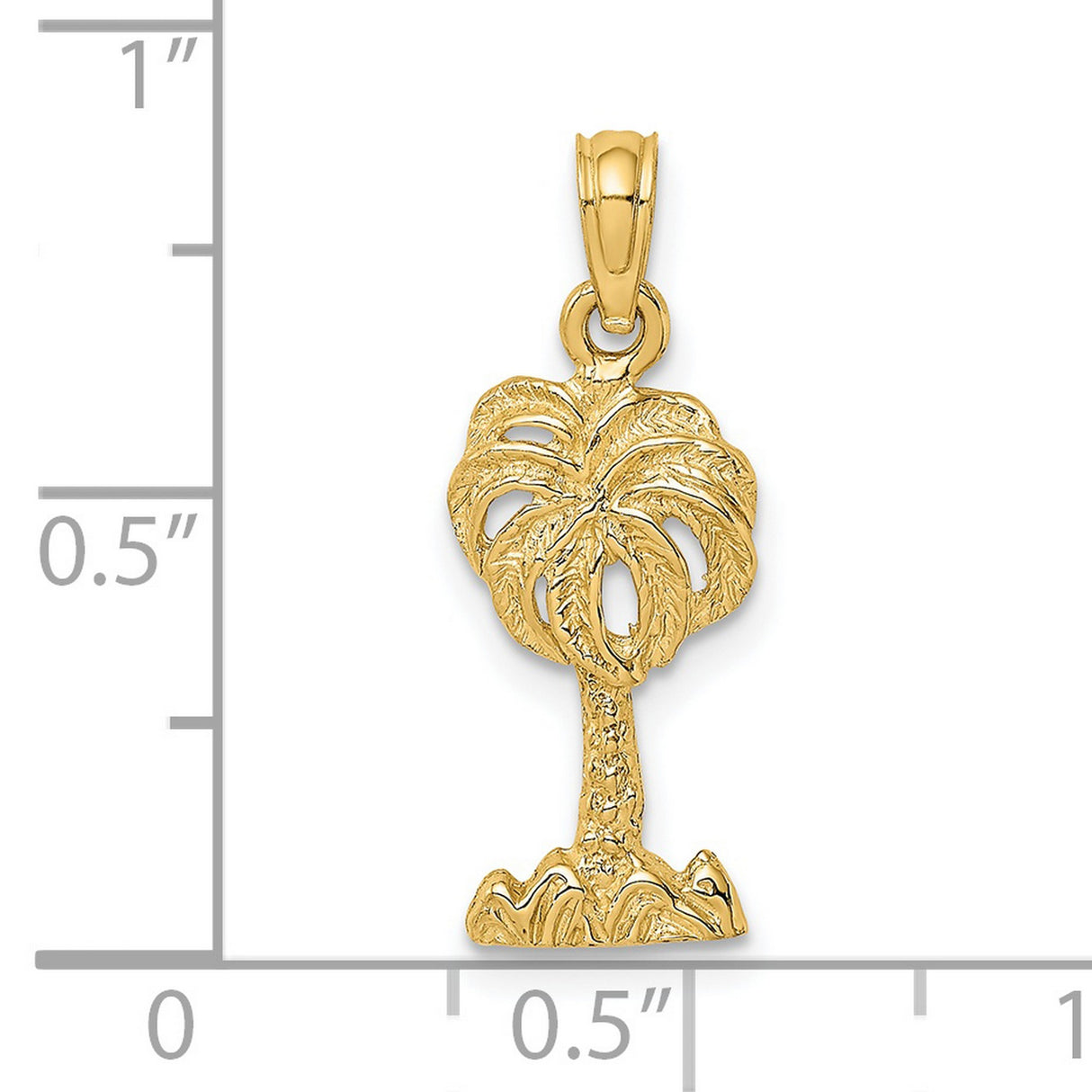 14k Yellow Gold Palm Tree Pendant, Tropical Island Charm, Coastal Beach Theme Jewelry