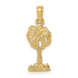 14k Yellow Gold Palm Tree Pendant, Tropical Island Charm, Coastal Beach Theme Jewelry