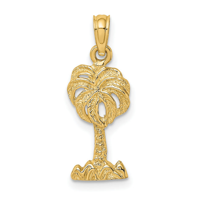 14k Yellow Gold Palm Tree Pendant, Tropical Island Charm, Coastal Beach Theme Jewelry