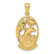 14k Yellow Gold Pendant with Jumping Dolphin, Palm Tree, Sun and Waves - Curacao Island Theme