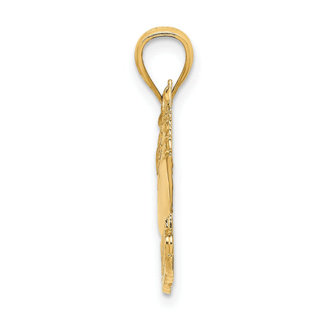 14k Yellow Gold Cruise Ship Pendant with ST THOMAS Text and Ocean Wave Detail