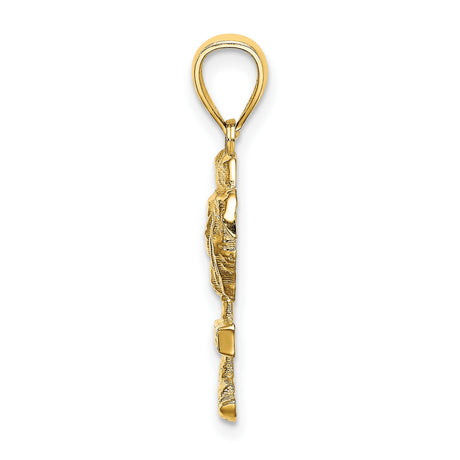 14k Yellow Gold Palm Tree Pendant, Aruba Tropical Beach Charm for Women or Unisex Wear