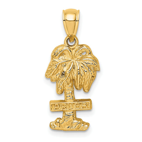 14k Yellow Gold Palm Tree Pendant, Aruba Tropical Beach Charm for Women or Unisex Wear