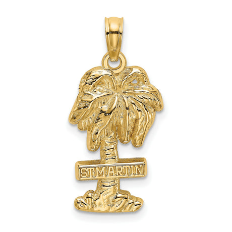 14k Yellow Gold Palm Tree Pendant, Tropical Island Charm, St Martin Beach Travel Jewelry