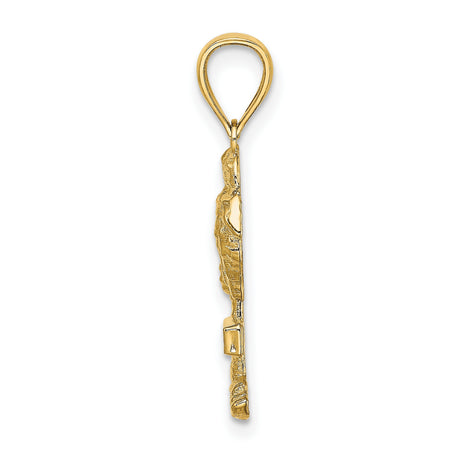 14k Yellow Gold Palm Tree Pendant with St Thomas Lettering, Tropical Island Charm