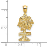 14k Yellow Gold Palm Tree Pendant with St Thomas Lettering, Tropical Island Charm