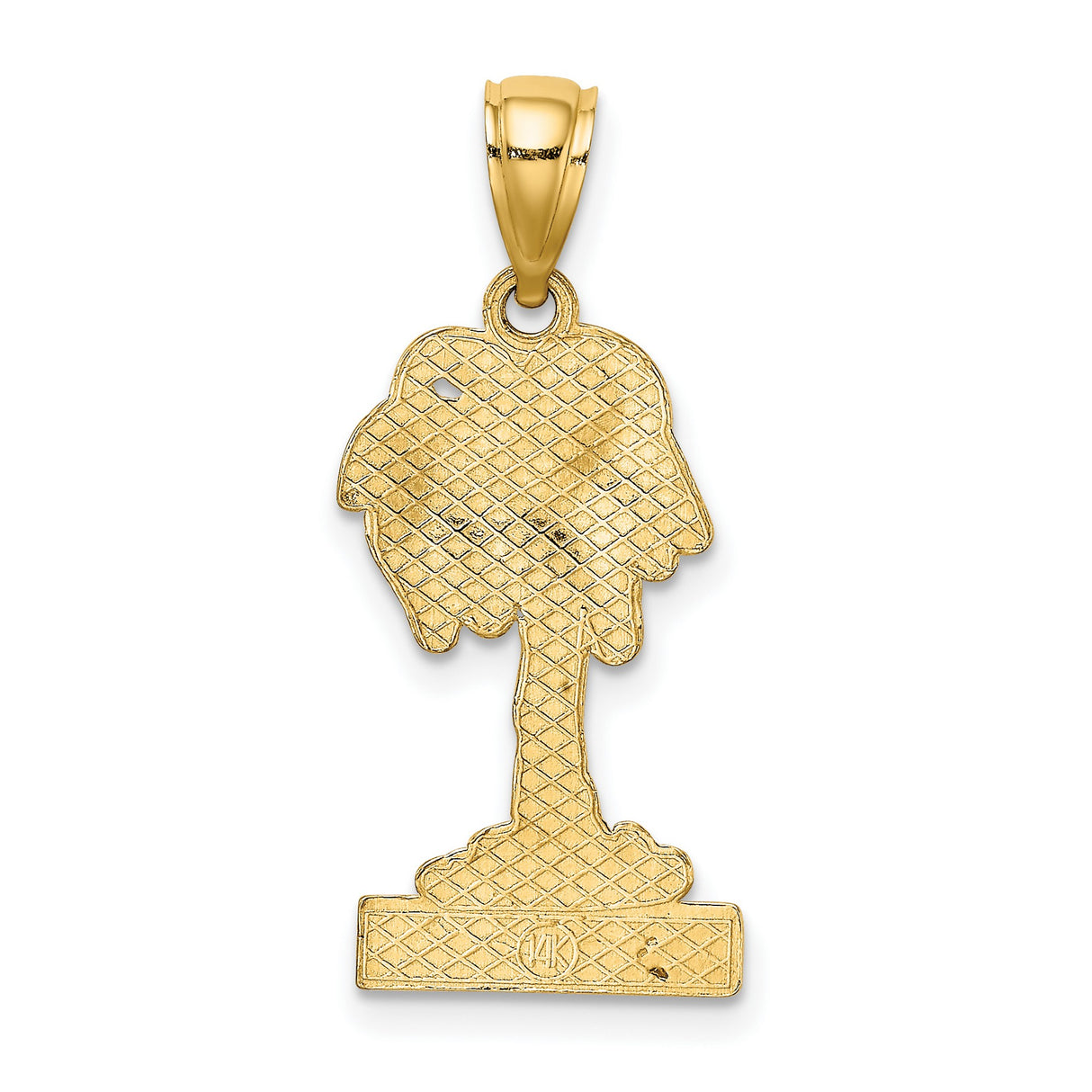 14k Yellow Gold Palm Tree Pendant with Barbados Inscription, Tropical Travel Charm