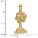 14k Yellow Gold Palm Tree Pendant with Barbados Inscription, Tropical Travel Charm