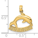 14k Yellow Gold Dolphin Pendant with Curacao Engraving, Ocean-Inspired Unisex Charm