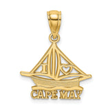14k Yellow Gold Cape May Sailboat Pendant, Nautical Coastal Beach Travel Keepsake Jewelry