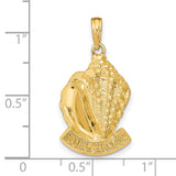 14k Yellow Gold Conch Shell Pendant with Stone Harbor Engraving, Nautical Coastal Jewelry for Women