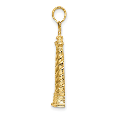 14k Yellow Gold Lighthouse Pendant with Spiral Tower Design, Nautical Coastal Charm