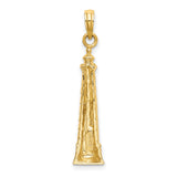 14k Yellow Gold Lighthouse Pendant with Spiral Tower Design, Nautical Coastal Charm