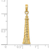 14k Yellow Gold Lighthouse Pendant with Spiral Tower Design, Nautical Coastal Charm