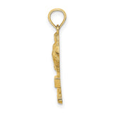 14k Yellow Gold Palm Tree Pendant with San Diego Design, Tropical Beach Charm