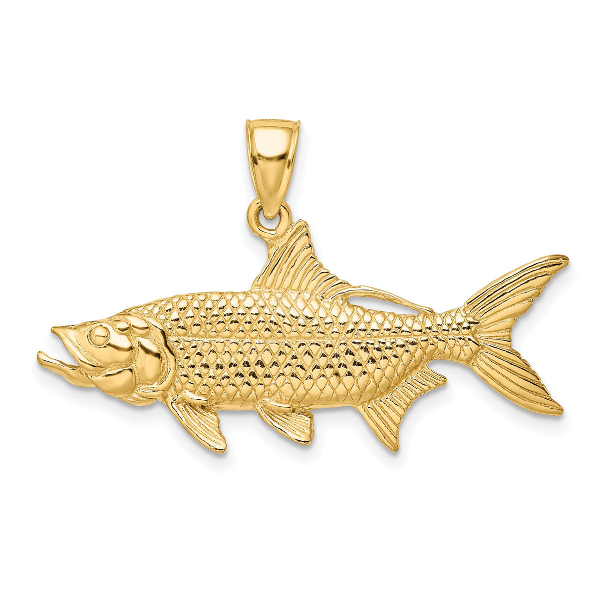 14k Yellow Gold Tarpon Pendant, Detailed Fish Charm with Nautical Ocean Life Design