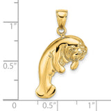 14k Yellow Gold Manatee Pendant, Detailed Sea Cow Charm, Ocean Life Marine Animal Jewelry