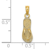 14k Yellow Gold Flip Flop Pendant with Textured Detail, Casual Beachwear Charm for Women
