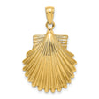 14k Yellow Gold Scallop Shell Pendant with Textured Design, Pilgrimage and Faith Symbol