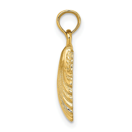 14k Yellow Gold Scallop Shell Pendant, Camino de Santiago Religious Charm for Women