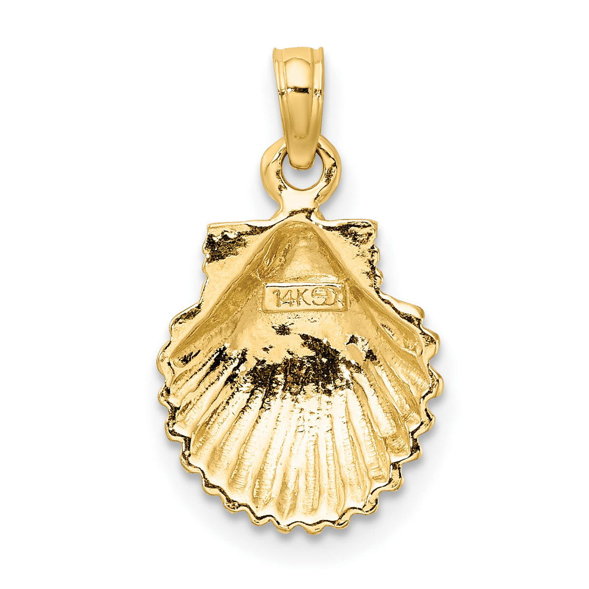 14k Yellow Gold Scallop Shell Pendant, Camino de Santiago Religious Charm for Women