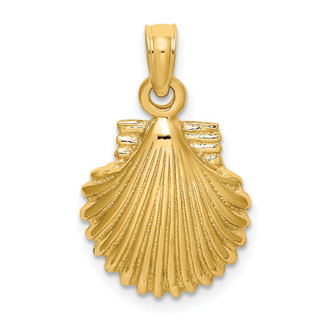 14k Yellow Gold Scallop Shell Pendant, Camino de Santiago Religious Charm for Women