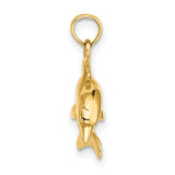 14k Yellow Gold Dolphin Pendant, Curved Ocean Animal Charm, Nautical Marine Jewelry