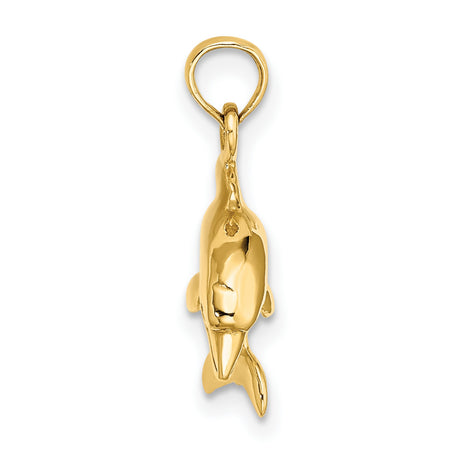 14k Yellow Gold Dolphin Pendant, Curved Ocean Animal Charm, Nautical Marine Jewelry