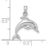 14k White Gold Dolphin Pendant, Jumping Dolphin Design, Ocean Animal Nautical Jewelry for Women