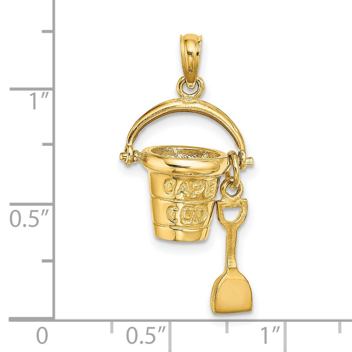 14k Yellow Gold Bucket and Shovel Pendant, Cape Cod Beach Charm, Nautical Vacation Keepsake