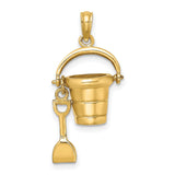 14k Yellow Gold Pendant with Bucket and Shovel Ocean City Design, Nautical Beach Charm