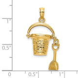 14k Yellow Gold Pendant with Bucket and Shovel Ocean City Design, Nautical Beach Charm