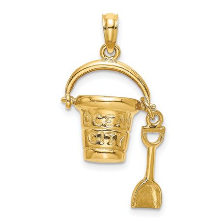 14k Yellow Gold Pendant with Bucket and Shovel Ocean City Design, Nautical Beach Charm