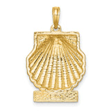 14k Yellow Gold Ocean City Pendant with Text and Scallop Shell Charm, Nautical Coastal Jewelry