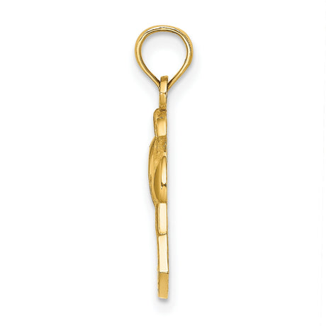 14k Yellow Gold Dolphin Pendant with Ocean City Engraving, Nautical Coastal Charm
