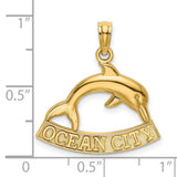 14k Yellow Gold Dolphin Pendant with Ocean City Engraving, Nautical Coastal Charm