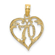 14k Yellow Gold Heart Pendant with Ornate Number 70 and Vintage Floral Detail