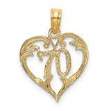 14k Yellow Gold Heart Pendant with Ornate Number 70 and Vintage Floral Detail