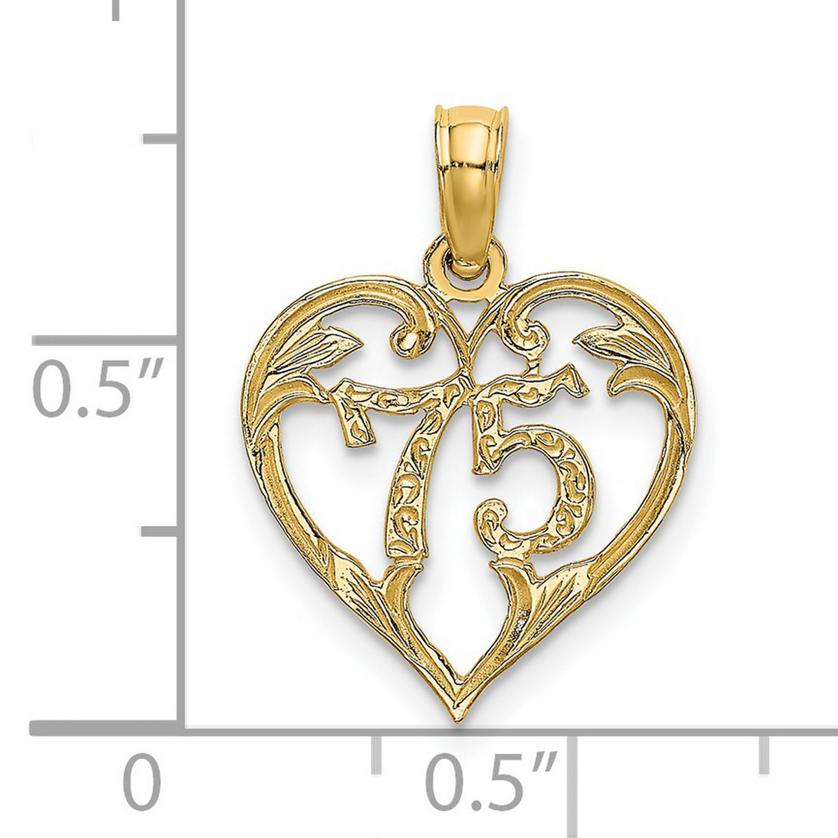 75 In Heart Charm Pendant in Real 14k Yellow Gold