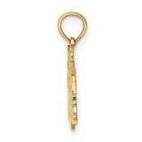 I Love My Marine Words With Flag And Heart Charm Pendant in Real 14k Yellow Gold