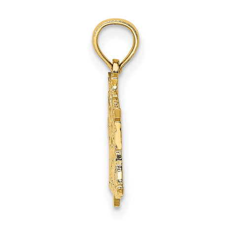 I Love My Marine Words With Flag And Heart Charm Pendant in Real 14k Yellow Gold